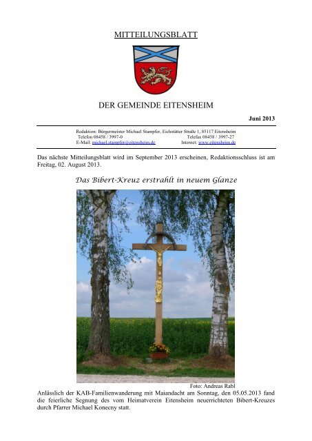 MITTEILUNGSBLATT DER GEMEINDE EITENSHEIM