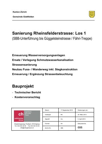 Sanierung Rheinsfelderstrasse: Los 1 Bauprojekt - Glattfelden