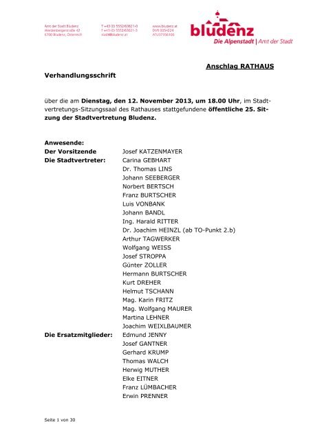 Niederschrift Stadtvertretung vom 12.11.2013 - Stadt Bludenz