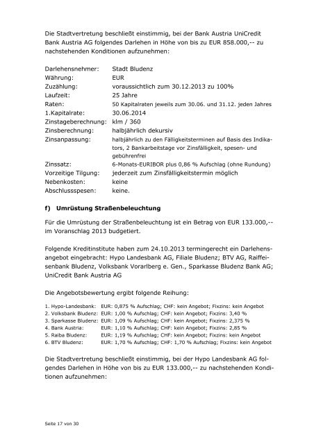 Niederschrift Stadtvertretung vom 12.11.2013 - Stadt Bludenz