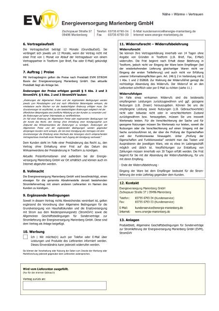 Produktblatt EVM STROM Basis - Energieversorgung Marienberg