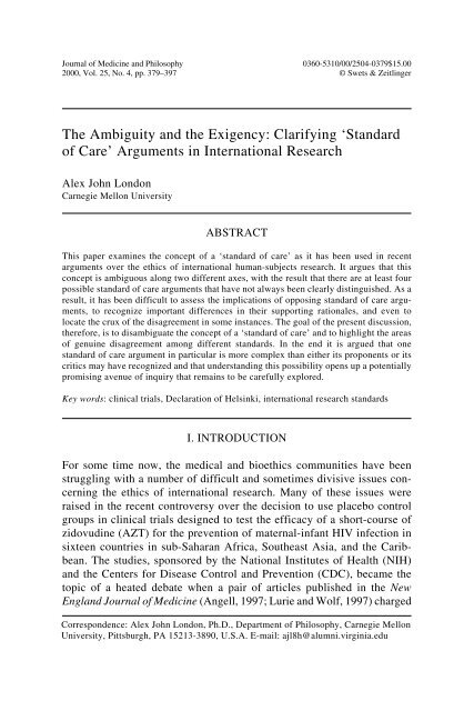 The Ambiguity and the Exigency: Clarifying 'Standard of Care ...