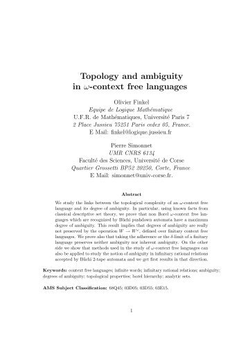 Topology and ambiguity in ω-context free languages - HAL