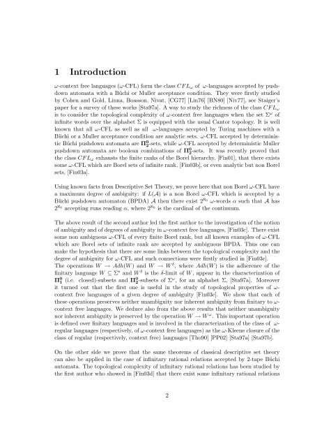 Topology and ambiguity in ω-context free languages - HAL