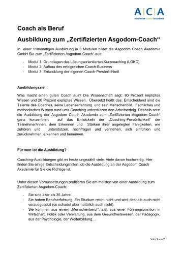 Coach als Beruf Ausbildung zum „Zertifizierten ... - Sabine Asgodom