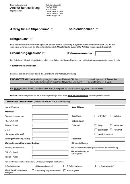 Amt für berufsbildung schwyz stipendien