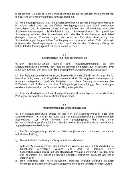 Einstufungsprüfungsordnung der Hochschule Wismar University of ...