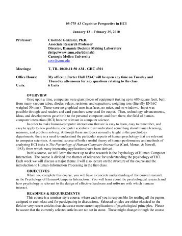 syllabus - College of Humanities and Social Sciences - Carnegie ...