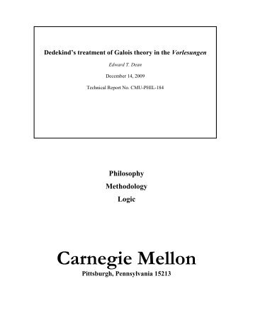 Dedekind's treatment of Galois theory in the Vorlesungen - Carnegie ...