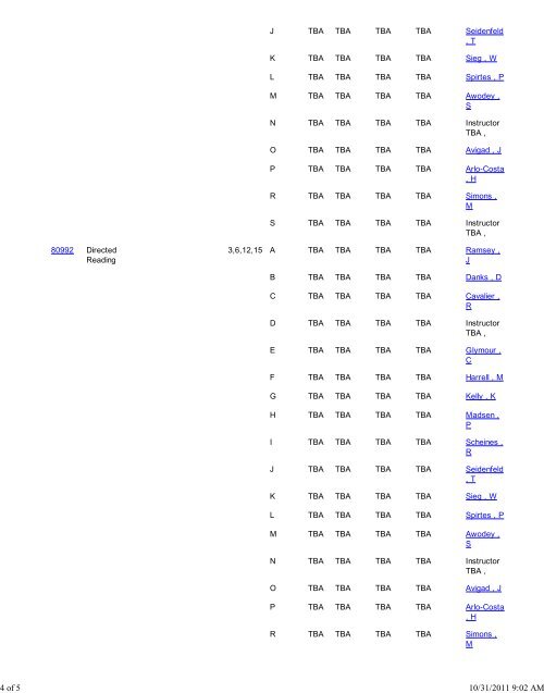 Carnegie Mellon University - Schedule Of Classes