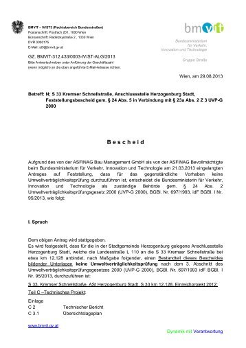 Feststellungsbescheid gemäß § 24 Abs. 5 UVP-G 2000 (pdf 323 KB)