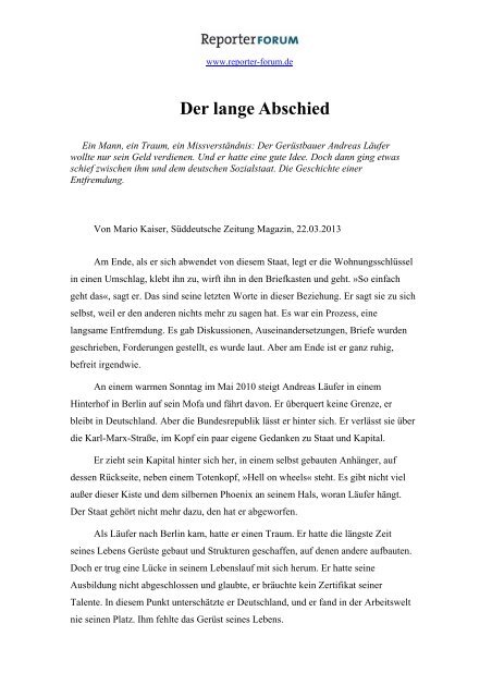 Der Lange Abschied Reporter Forum