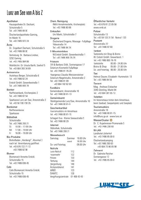 Lunzer Gastgeberverzeichnis 2014 - Lunz am See