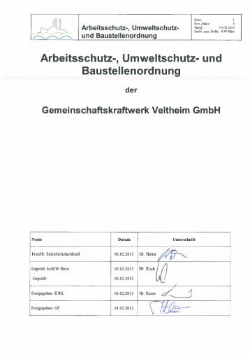 "Arbeitsschutz-, Umweltschutz- und Baustellenordnung der ...