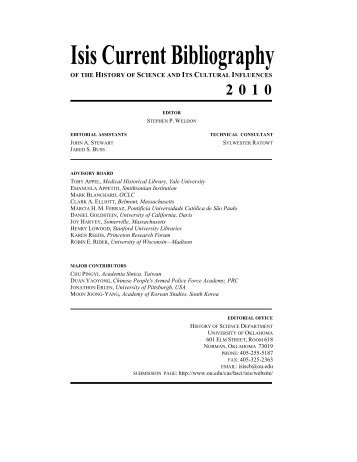 Isis Current Bibliography 2010 - History of Science Society