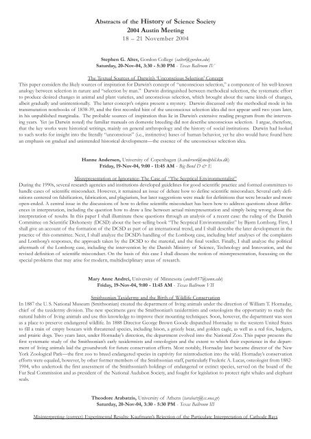 Abstracts of the History of Science Society 2004 Austin Meeting 18 ...