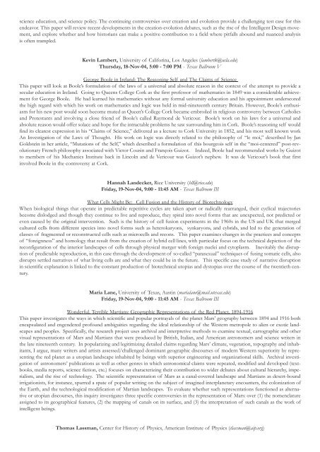 Abstracts of the History of Science Society 2004 Austin Meeting 18 ...