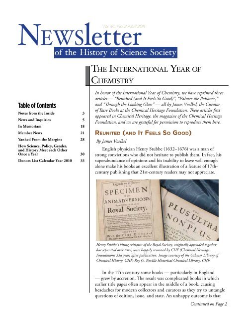 Printer friendly version of Newsletter - History of Science Society