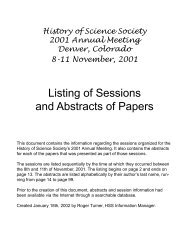 Listing of Sessions and Abstracts of Papers - History of Science ...