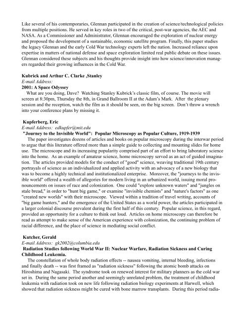 Listing of Sessions and Abstracts of Papers - History of Science ...