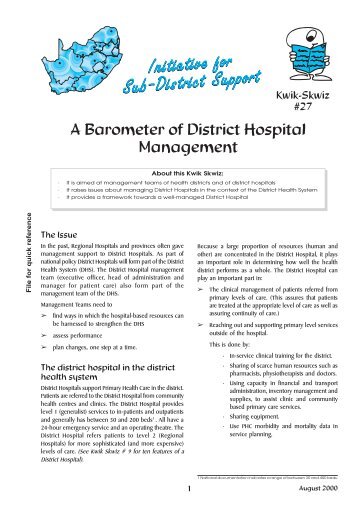 A barometer of district Hospital management - Health Systems Trust