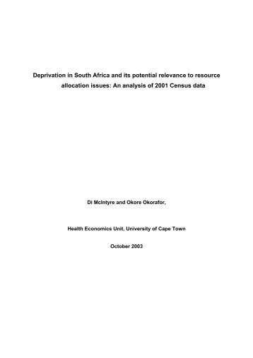 Deprivation in South Africa and its potential relevance