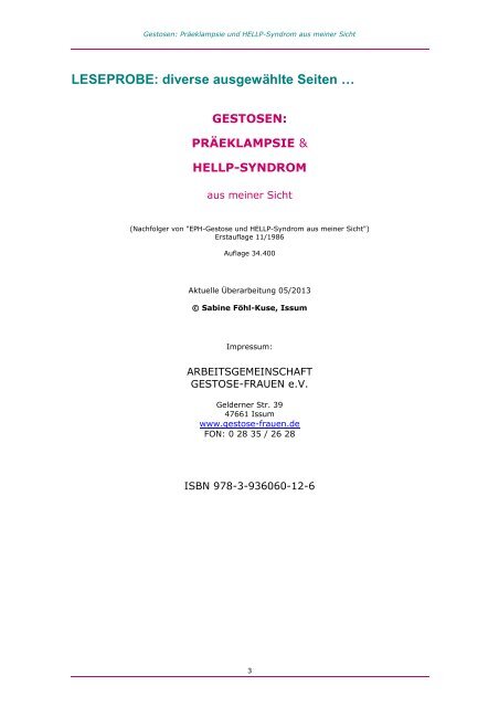 Zur Leseprobe - Arbeitsgemeinschaft Gestose-Frauen eV