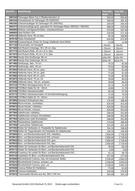 Reha-Preisliste 2013 - Novomed GmbH