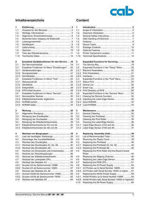 A3 A4 A6 A8 Servicemanual - Cab Produkttechnik GmbH & Co KG