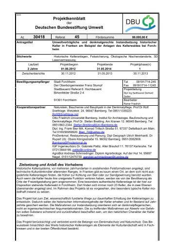 Projektkennblatt Deutschen Bundesstiftung Umwelt ... - Forchheim