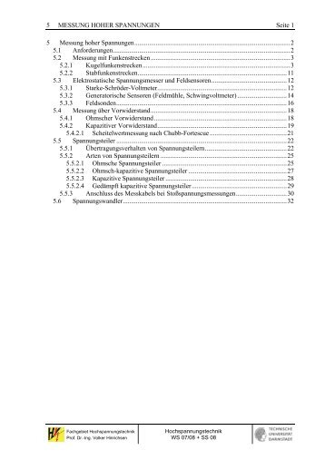 5 Messung hoher Spannungen - Fachgebiet Hochspannungstechnik