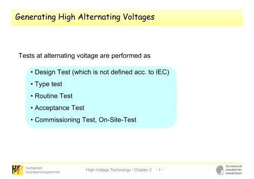 X - Fachgebiet Hochspannungstechnik
