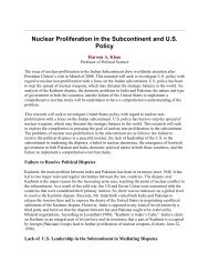 Nuclear Proliferation in the Subcontinent and U.S. Policy ...