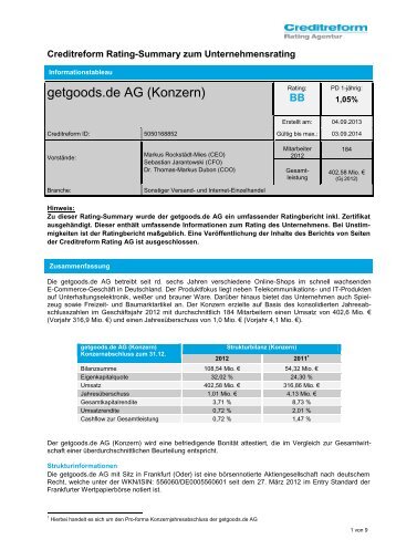 Creditreform Rating Summary: - Börse Stuttgart