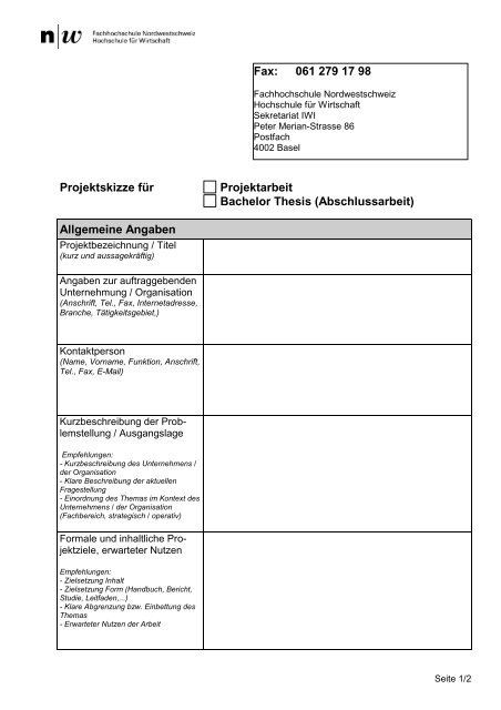 Projektskizze Praxisarbeiten - Hsw-basel.ch