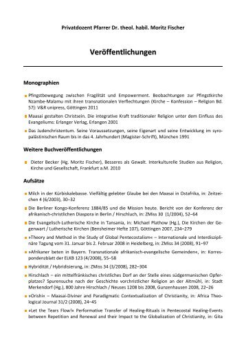 Publikationsliste - Augustana-Hochschule Neuendettelsau