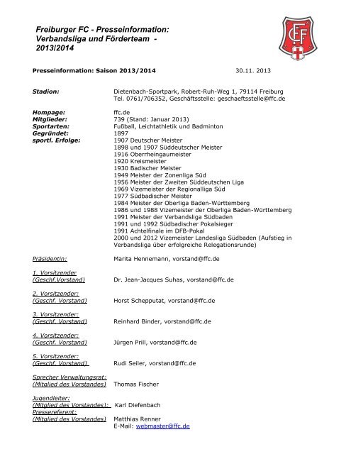 Freiburger FC - Presseinformation: 1994/95