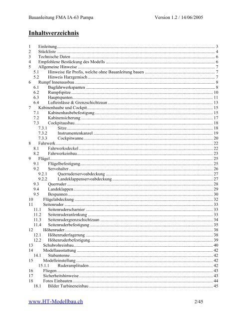 BAUANLEITUNG FMA IA-63 âPampaâ - HT-Modellbau