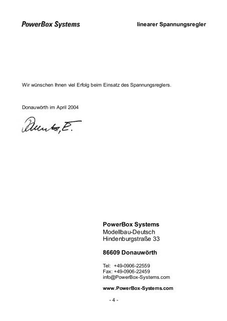 Bedienungsanleitung linearer Spannungsregler - PowerBox Systems