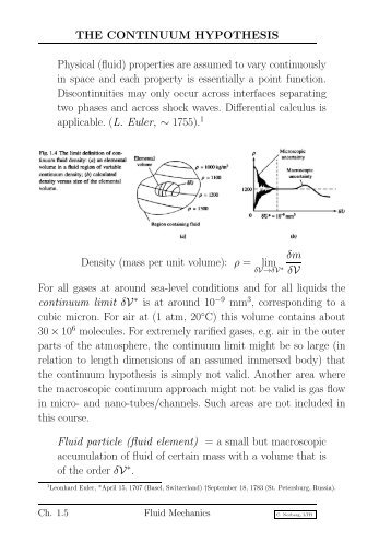 THE CONTINUUM HYPOTHESIS Physical (fluid) properties are ...