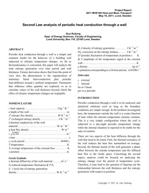 Second Law analysis of periodic heat conduction through a wall