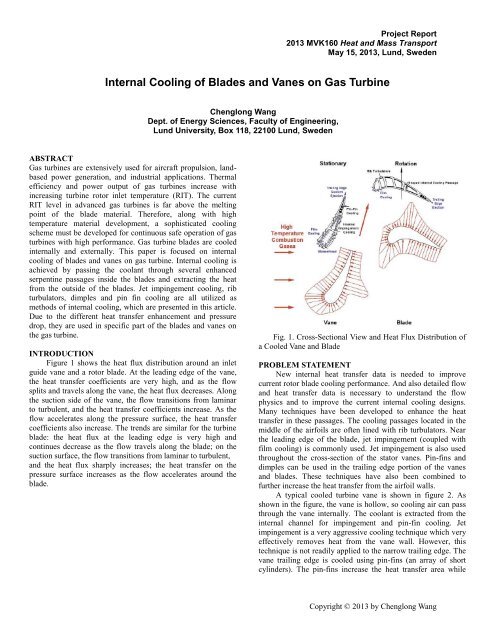 Internal Cooling of Blades and Vanes on Gas Turbine