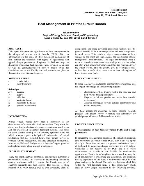 Heat Management in Printed Circuit Boards