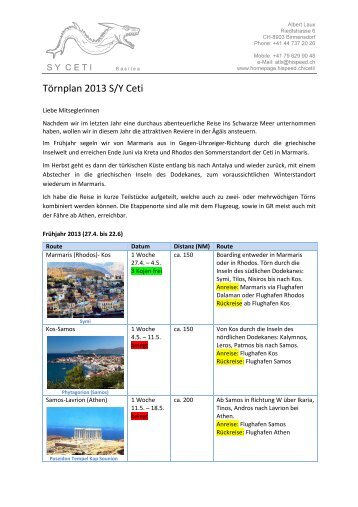 Törnplan 2013 S/Y Ceti - Hispeed