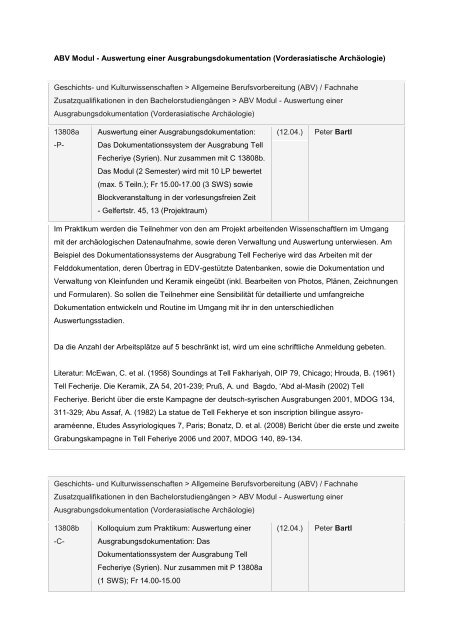 ABV Modul - Auswertung einer Ausgrabungsdokumentation ...