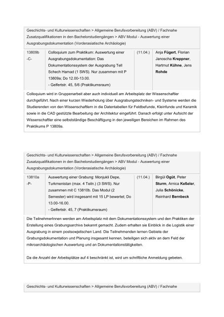 ABV Modul - Auswertung einer Ausgrabungsdokumentation ...