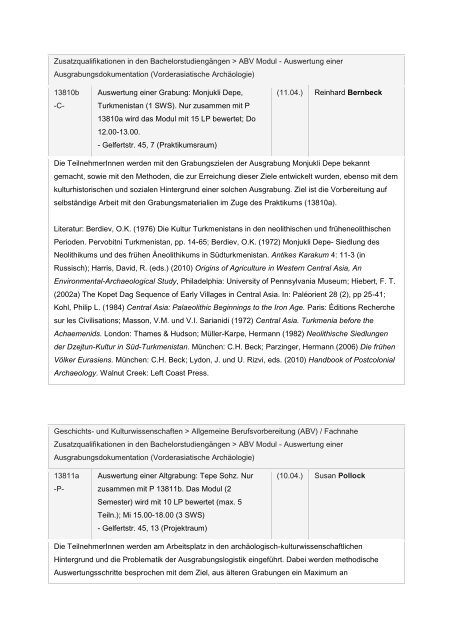 ABV Modul - Auswertung einer Ausgrabungsdokumentation ...