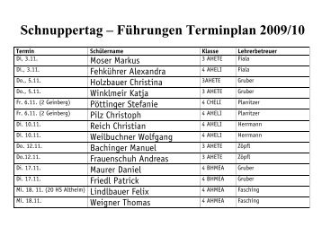Schnuppertag – Führungen Terminplan 2009/10 - HTL Braunau