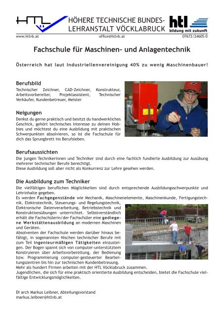 Fachschule für Maschinen- und Anlagentechnik ... - HTL Vöcklabruck