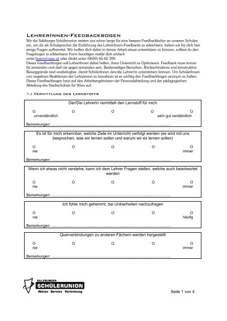 LehrerInnen-Feedbackbogen - der HTL Saalfelden